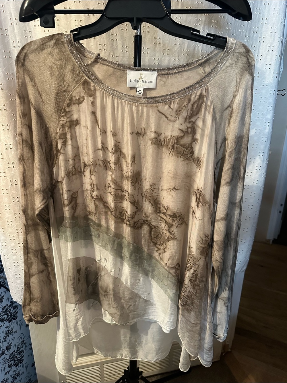 Belle France Brown Marble-Print Long Sleeve Tee